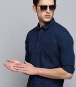 Showoff men's long sleeves micro checks navy blue shirt