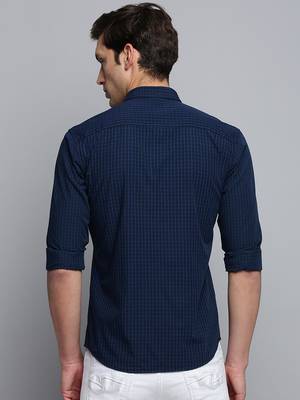 Showoff men's long sleeves micro checks navy blue shirt 4