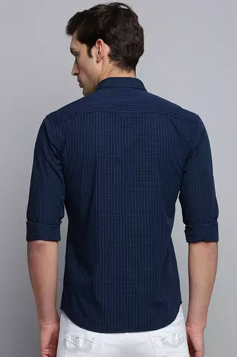 Showoff men's long sleeves micro checks navy blue shirt