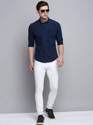 Showoff men's long sleeves micro checks navy blue shirt 5