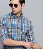 Showoff men's long sleeves tartan checks blue shirt