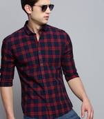 men's long sleeves windowpane checks navy blue shirt