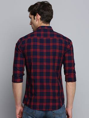 men's long sleeves windowpane checks navy blue shirt 4