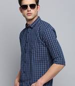 Showoff men's long sleeves micro checks navy blue shirt