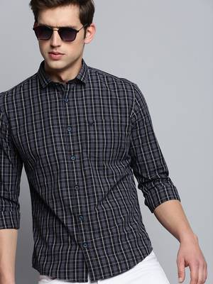 men's long sleeves micro checks black shirt 1