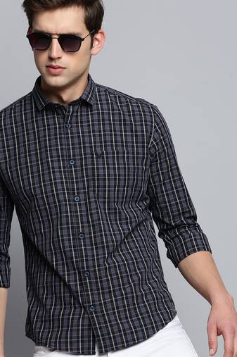 men's long sleeves micro checks black shirt