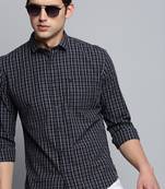 men's long sleeves micro checks black shirt