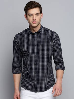 men's long sleeves micro checks black shirt 2