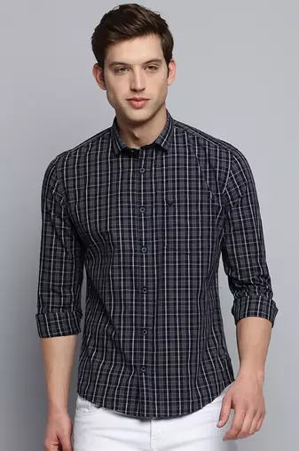 men's long sleeves micro checks black shirt