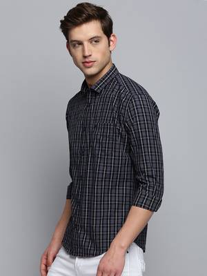 men's long sleeves micro checks black shirt 3