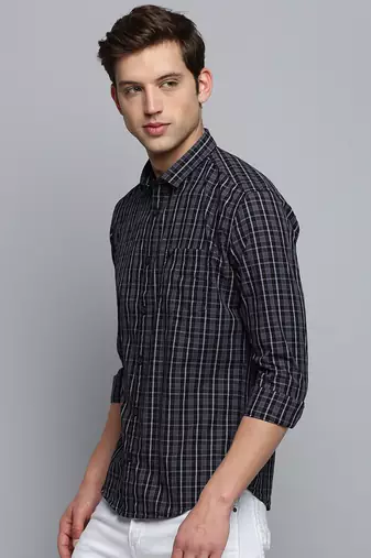 men's long sleeves micro checks black shirt
