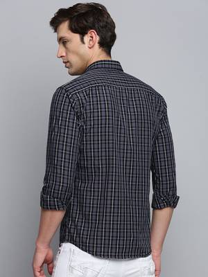 men's long sleeves micro checks black shirt 4