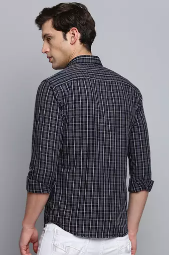 men's long sleeves micro checks black shirt