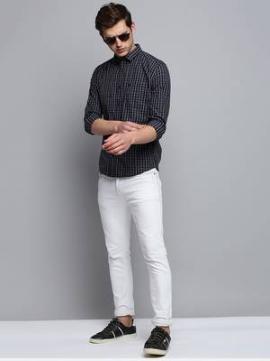men's long sleeves micro checks black shirt 5