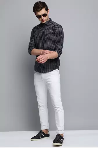 men's long sleeves micro checks black shirt