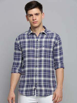 men's long sleeves gingham checks blue shirt 2