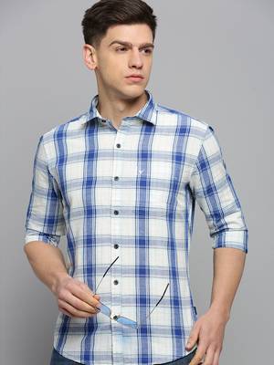 men's long sleeves tartan checks off white shirt 1