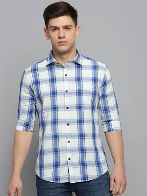 men's long sleeves tartan checks off white shirt 2