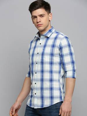men's long sleeves tartan checks off white shirt 3