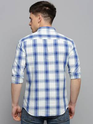 men's long sleeves tartan checks off white shirt 4