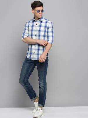 men's long sleeves tartan checks off white shirt 5