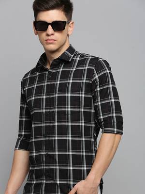 men's long sleeves other checks black shirt 1