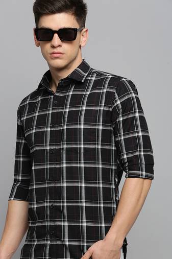 men's long sleeves other checks black shirt