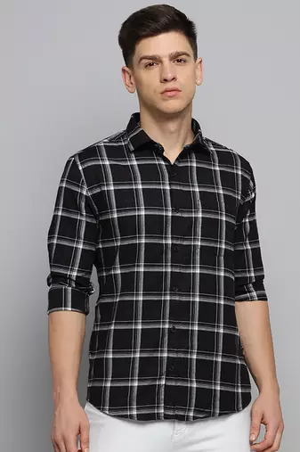 men's long sleeves other checks black shirt