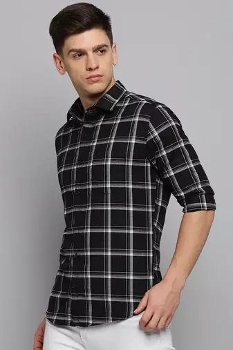 men's long sleeves other checks black shirt