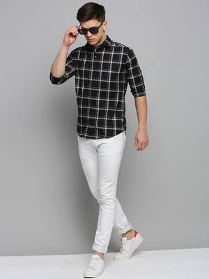 men's long sleeves other checks black shirt 5