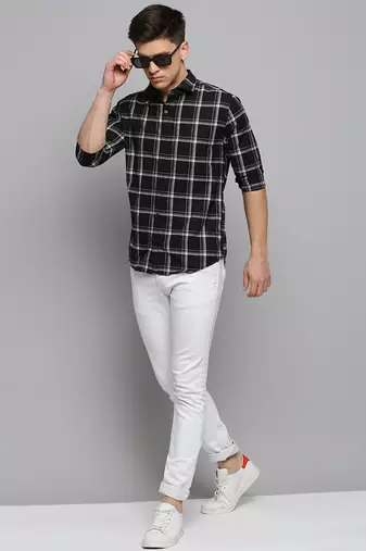 men's long sleeves other checks black shirt