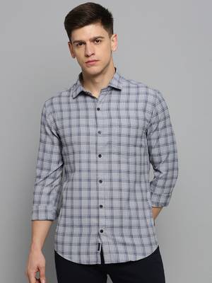 men's long sleeves gingham checks grey shirt 2
