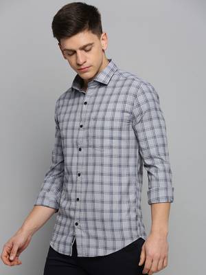 men's long sleeves gingham checks grey shirt 3