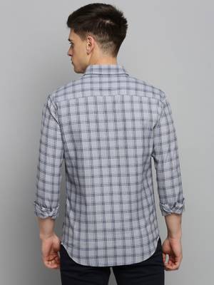 men's long sleeves gingham checks grey shirt 4