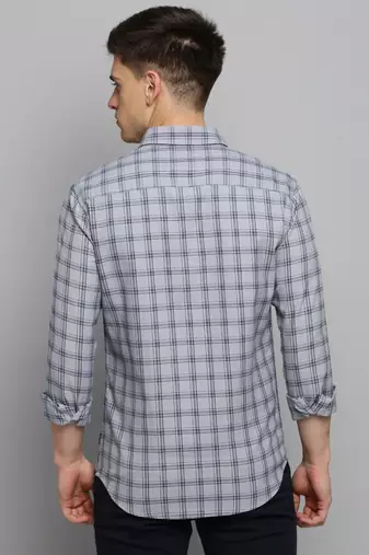 men's long sleeves gingham checks grey shirt
