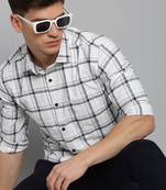 men's long sleeves windowpane checks off white shirt