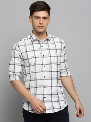 men's long sleeves windowpane checks off white shirt 2
