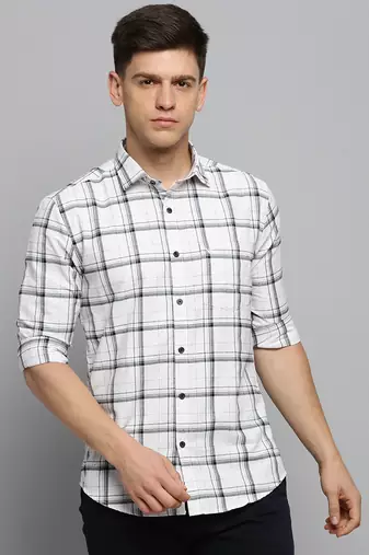 men's long sleeves windowpane checks off white shirt