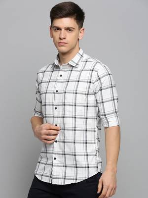 men's long sleeves windowpane checks off white shirt 3