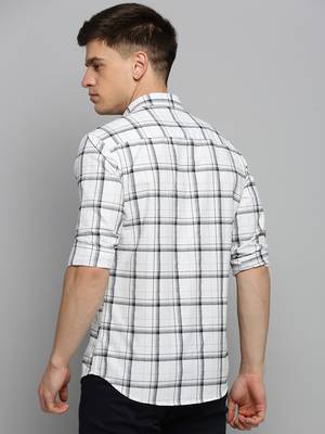 men's long sleeves windowpane checks off white shirt 4