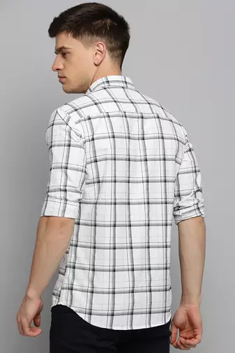 men's long sleeves windowpane checks off white shirt