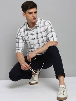 men's long sleeves windowpane checks off white shirt 5