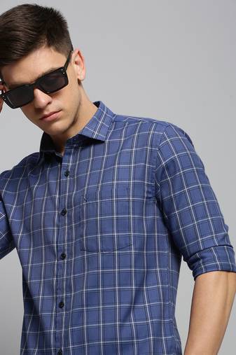 men's long sleeves other checks blue shirt