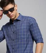 men's long sleeves other checks blue shirt