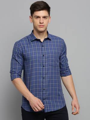 men's long sleeves other checks blue shirt 2