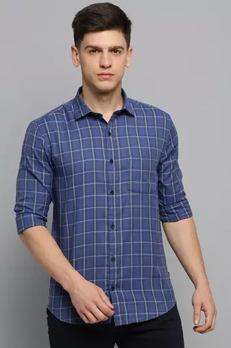 men's long sleeves other checks blue shirt
