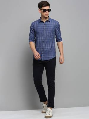 men's long sleeves other checks blue shirt 5