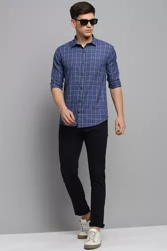 men's long sleeves other checks blue shirt