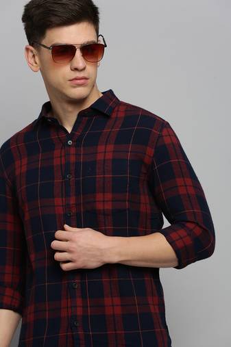 Showoff men's long sleeves other checks rust shirt
