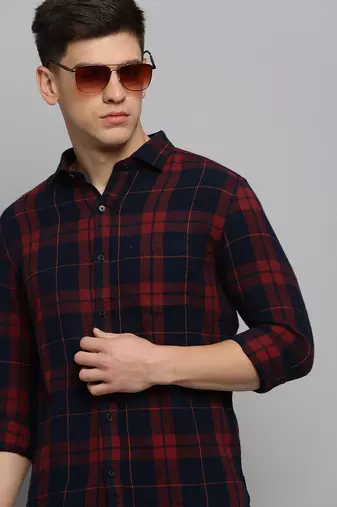 Showoff men's long sleeves other checks rust shirt